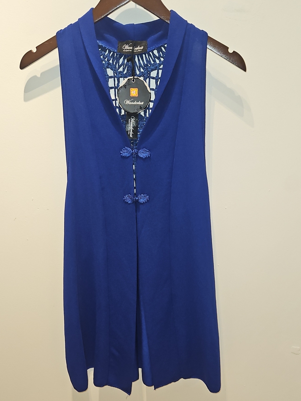 Wanderlust Royal Blue Sleeveless Tunic with Knotted Closures